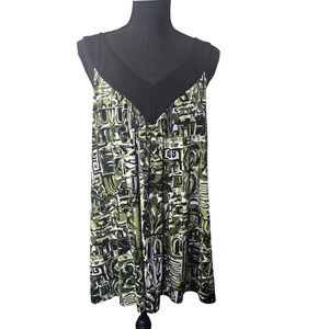 ING Tank Top‎ Womens 2X Green Abstract V-Neck Sleeveless Stretch Knit Blouse